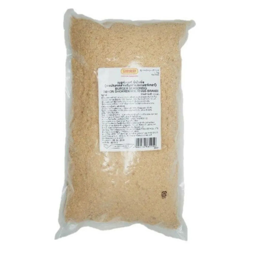 Nihon Shokken Neo Burger Mix 1kg package with image of seasoned burger seasoning and mix ingredients in a clear bag.