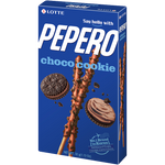 Lotte Pepero Choco Cookie snack box with crispy biscuit sticks coated in chocolate, a popular confectionery treat.