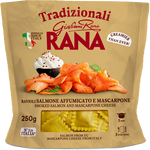 Rana Smoked Salmon and Mascarpone in a grocery packaging image, showcasing the product's creamy smoked salmon flavor.