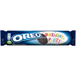 Oreo Birthday Party Sandwich Biscuit showing decorated cookies with colorful sprinkles and cream filling, packaged as confectionery snacks.