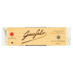 Garofalo Spaghettini pasta in a clear glass jar, showcasing thin, long spaghetti noodles from the Italian grocery brand Garofalo.
