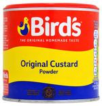 Bird's Eyes Custard Powder in a yellow box, ideal for making homemade custard desserts and puddings.