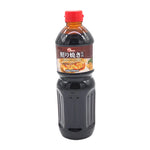 Bottle of ASAHI Teriyaki Sauce 1L for dry grocery, with a dark, glossy sauce in a clear plastic bottle, label visible.