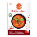 J-Lek Red Curry Paste 250g jar showing vibrant red chili and spice paste inside, ideal for Thai cooking.