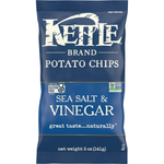 Kettle Sea Salt & Vinegar confectionery snacks in a colorful bag, featuring crispy, savory chips with sea salt and vinegar flavor.