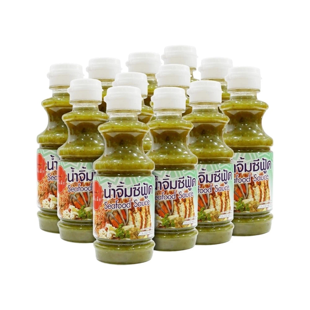 J-LEK Seafood Sauce 250g bottle, close-up of the jar with label, showing the seafood sauce content and packaging details