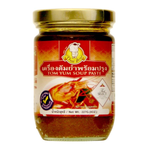 Thai Boy Tom Yum Soup Paste in a jar, featuring vibrant red and green herbs, used for making authentic Thai Tom Yum soup.