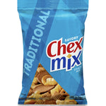 Assorted General Mills Chex Mix traditional snack in a bowl, featuring crunchy cereal pieces and mixed nuts.