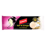 Cracker snack with salt and vinegar flavor, part of Fantastic's healthy confectionery snacks range, shown in a colorful package.