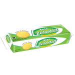 Lemonia Lemon Biscuit, a golden lemon-flavored confectionery snack with a crisp texture and lemon zest garnish.