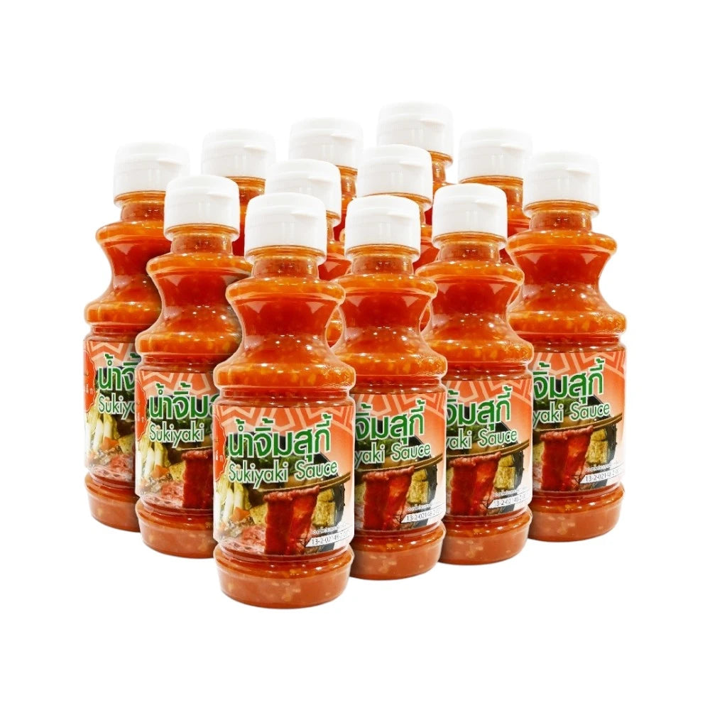 J-LEK Sukiyaki Sauce 240g bottles, set of 12, showcasing the Japanese-style sauce in glass bottles with labels.