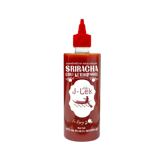 J-LEK Sriracha Chili Sauce with Tomato 510g bottle, spicy red sauce with chili and tomato ingredients, ready for flavoring dishes