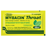 Mybacin Throat Mint confectionery snack featuring mint-flavored lozenges in a colorful wrapper.