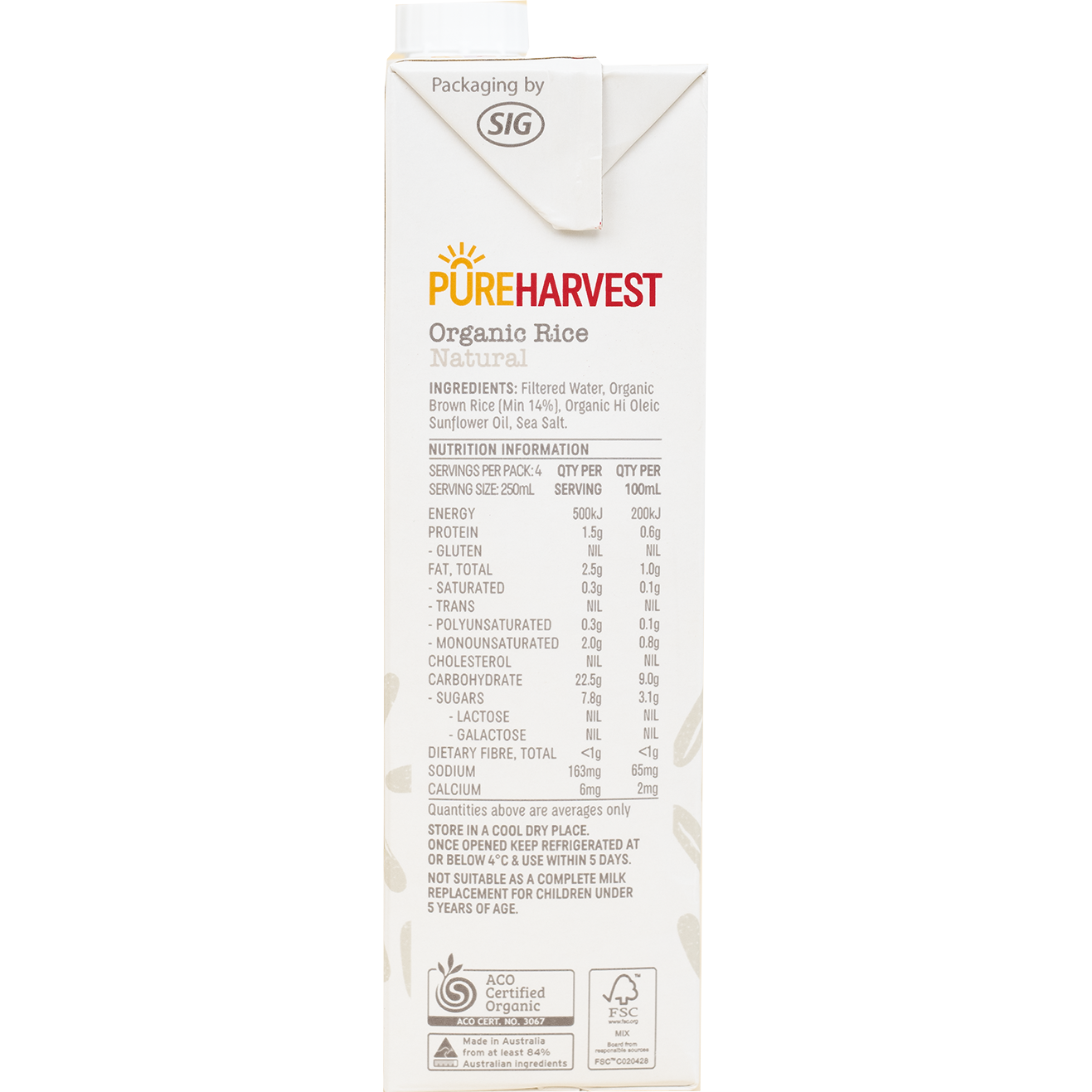 Pureharvest Original Rice Milk Natural