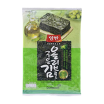 Yangban seasoned laver snack with olive oil, crispy and flavorful seaweed sheets perfect for snacking or adding to dishes.