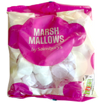 Sainsbury's marshmallows confectionery snacks in colorful, fluffy marshmallow pieces arranged in a bowl.