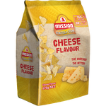 Mission cheese-flavored tortilla chips in a bowl, showcasing crunchy snack texture and vibrant cheese seasoning.