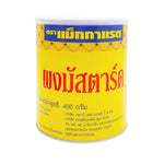 Jar of Mcgarrett Mustard in 400g size, a dry grocery product from the MCGARRETT brand, with a bright yellow label and lid.
