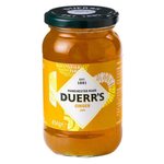 Jar of Duerr's Ginger Jam with visible label and spoon, showcasing the golden ginger preserve in a grocery product image.