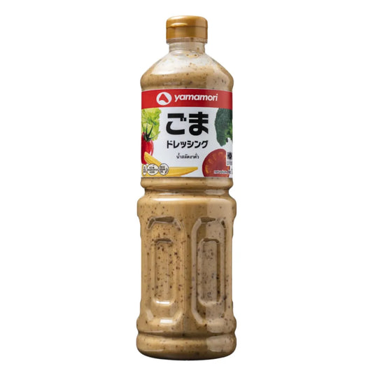 YAMAMORI Roasted Sesame Salad Dressing in a 1-liter bottle, featuring rich roasted sesame flavor and no added MSG.