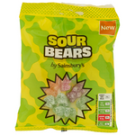 Sainsbury's Sour Bears confectionery snacks featuring colorful gummy bears with sour sugar coating.