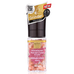 Himalayan pink salt crystal in Spice Story grinder, natural coarse salt for culinary use, featuring a clear grinder with pink salt crystals inside.