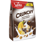 Sante Crunchy Banana Oat Flakes in a bowl with bananas and milk, showcasing the cereal's crispy texture and fresh banana slices.