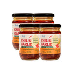 Ricely Garlic Chili in rice bran oil 200g, dry grocery product with garlic, chili, and rice bran oil in a clear container.