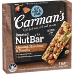 Carman's Almond Hazelnut and Vanilla Nut Bars displayed on a white background, showing the nut-filled, healthy snack bars.