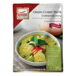 Mae Supen Green Curry Paste in a jar, vibrant green color, suitable for Thai cuisine cooking and flavorful dishes.