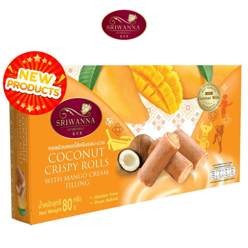 Sriwanna Coconut Crispy Rolls With Mango Cream Filling 80g