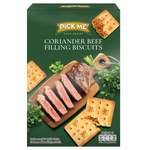 Pick Me Coriander Beef confectionery snack in a package, showcasing the savory beef with coriander flavor.