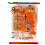 Binbin spicy seaweed confectionery snack in a clear package, showcasing crispy, seasoned seaweed strips with red chili flakes.