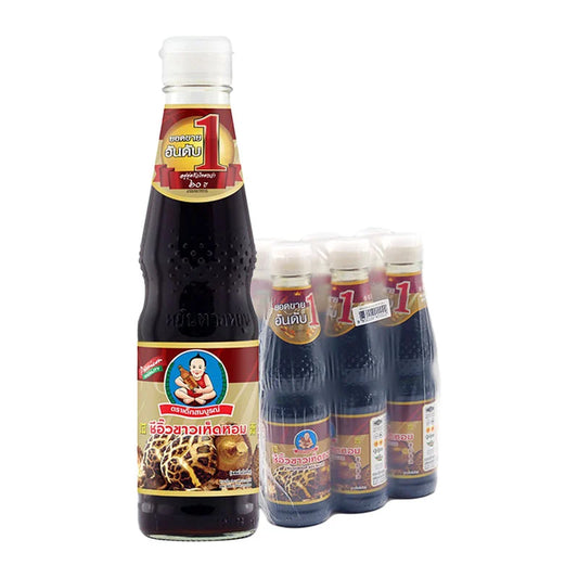 DEK SOM BOON Mushroom Sauce in a 300ml bottle, displayed in a six-pack, with fresh mushrooms and ingredients on the label.