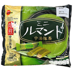 Bourbon Mini Lumonde Uji Matcha confectionery snack with crispy wafer shell coated in vibrant green matcha powder