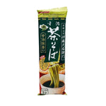 Nisshin Uji Cha Soba dry Japanese soba noodles in 200g package, featuring green tea flavor and traditional Japanese packaging.