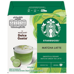 Starbucks Dolce Matcha Latte in a clear glass, showing vibrant green matcha and creamy milk, served cold with a straw.