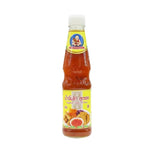 Deksomboon Vegetarian Sweet Chilli Sauce 380g jar, showcasing the vibrant red sauce in a clear glass jar with a white lid.