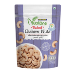 Nutrione Cashew Nuts in a clear bowl, showcasing crunchy, roasted cashews as a healthy confectionery snack.