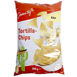 Jeden Tag Tortilla Chips Kase snack bag, crispy confectionery snack with cheese flavor, featuring colorful packaging and chips inside.