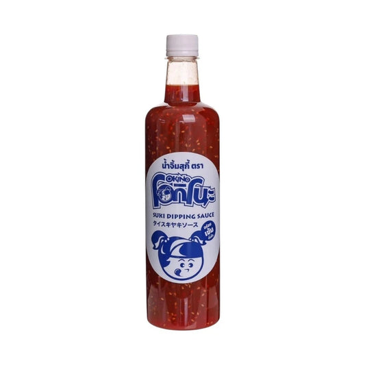 OKINO Suki Sauce in 900g bottle, features a label with traditional Japanese design and bright red cap.