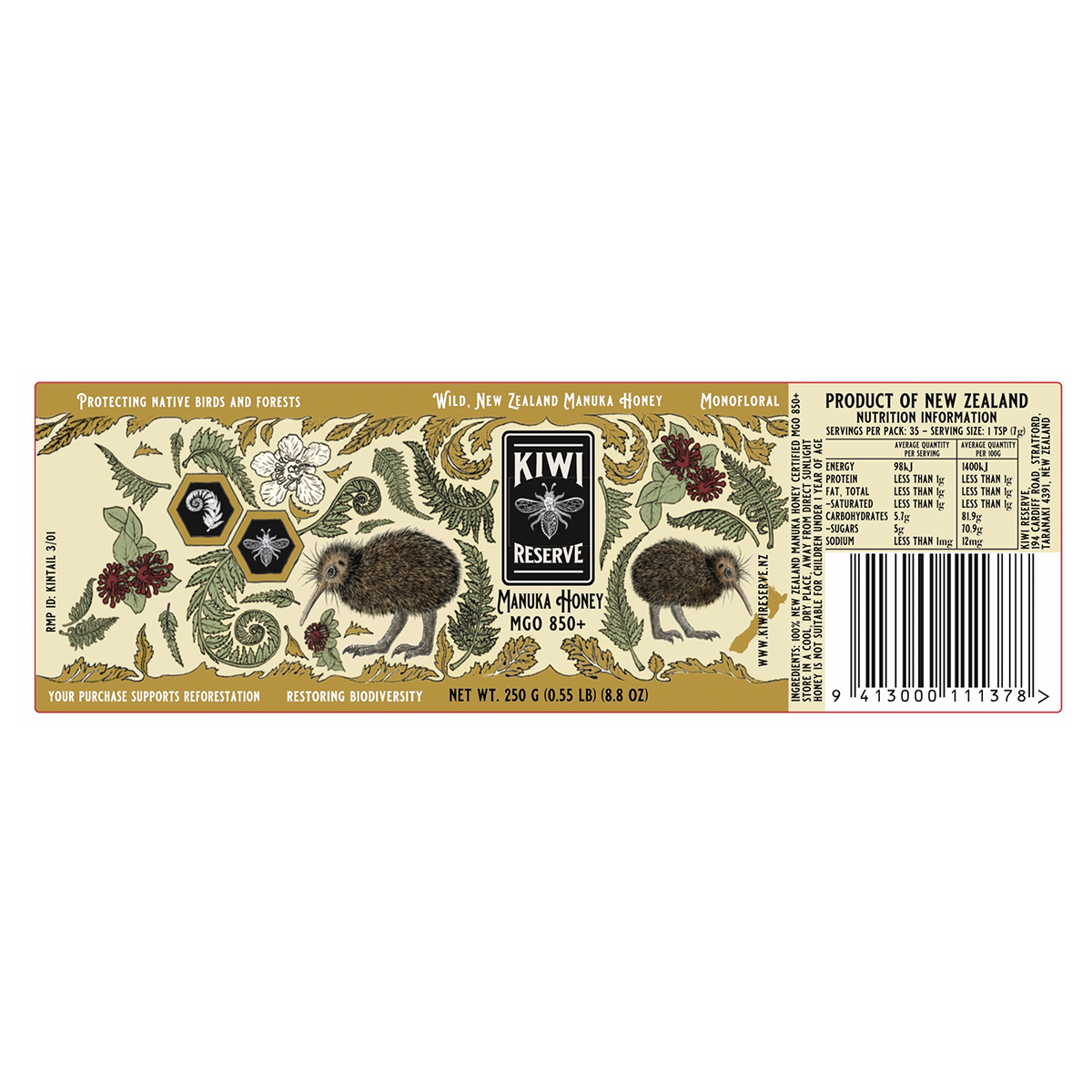 Kiwi Reserve NZ Monofloral Manuka Honey MGO 850+