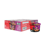 Nongshim Shin Ramyun Bowl Noodles, dry grocery, featuring a steaming bowl of spicy instant ramen with noodles, vegetables, and broth