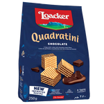 Loacker Wafer Cocoa, a chocolate-flavored confectionery snack with crispy layers and cocoa filling, in a sealed package.