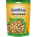 Sunkist Lime & Chili Pistachios in a bowl showing salted pistachios coated with lime and chili seasoning for a spicy snack