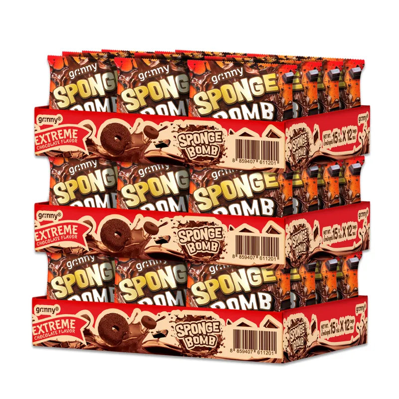 GRINNY SPONGE BOMB SNACK EXTREME CHOCOLATE FLAVOR . (PACK 12PCS)