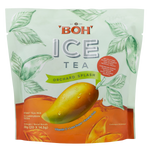 Boh Ice Tea Orchard Splash drink in a clear bottle with a colorful label, showcasing the refreshing beverage inside.