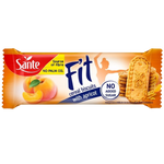 Sante Cereal Biscuits with apricot flavor, showing golden biscuits with apricot pieces and cereal grains in the image