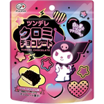 Fujiya Kuromi chocolate cookies, confectionery snack with cute character branding, displayed in a box with chocolate-coated cookies.