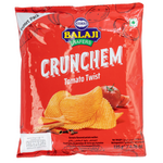 Balaji Wafers Potato Chips Tomato Twist, crispy snack with tomato flavor, in colorful packaging, ideal for savory snack lovers.